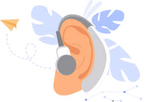 Illustrated ear fitted with a hearing aid